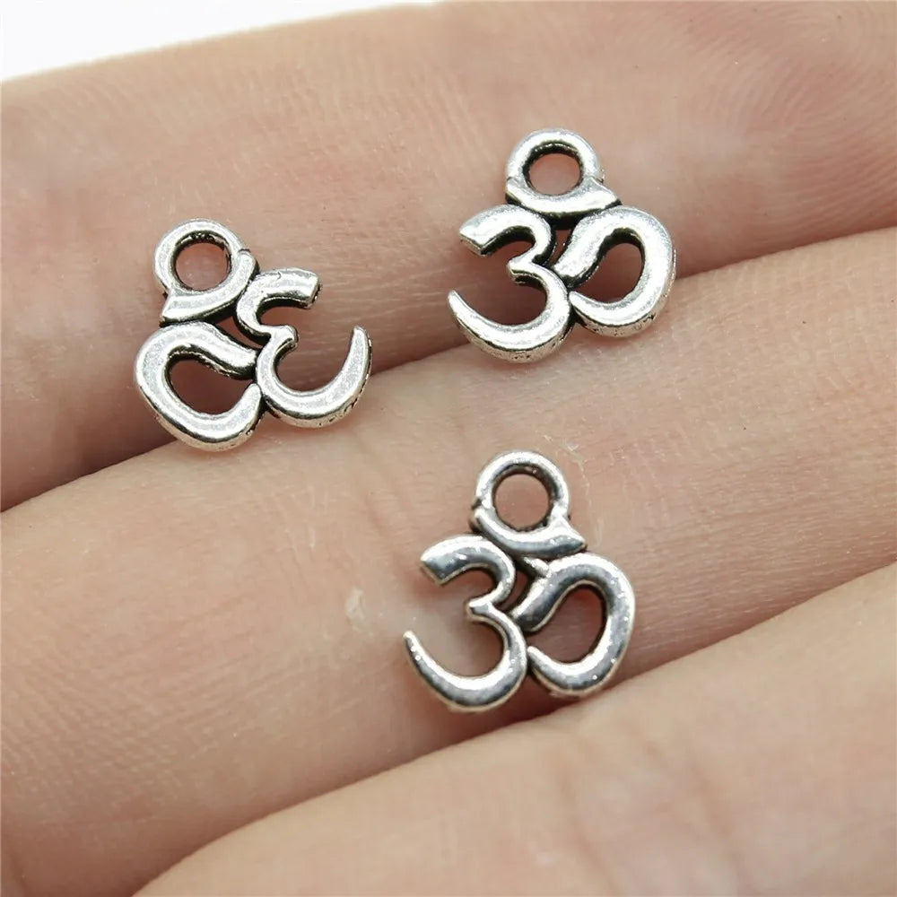 10x10mm 0.3g Antique Silver Zinc Alloy OM Symbol Charm Pendant for DIY Yoga Jewelry Making