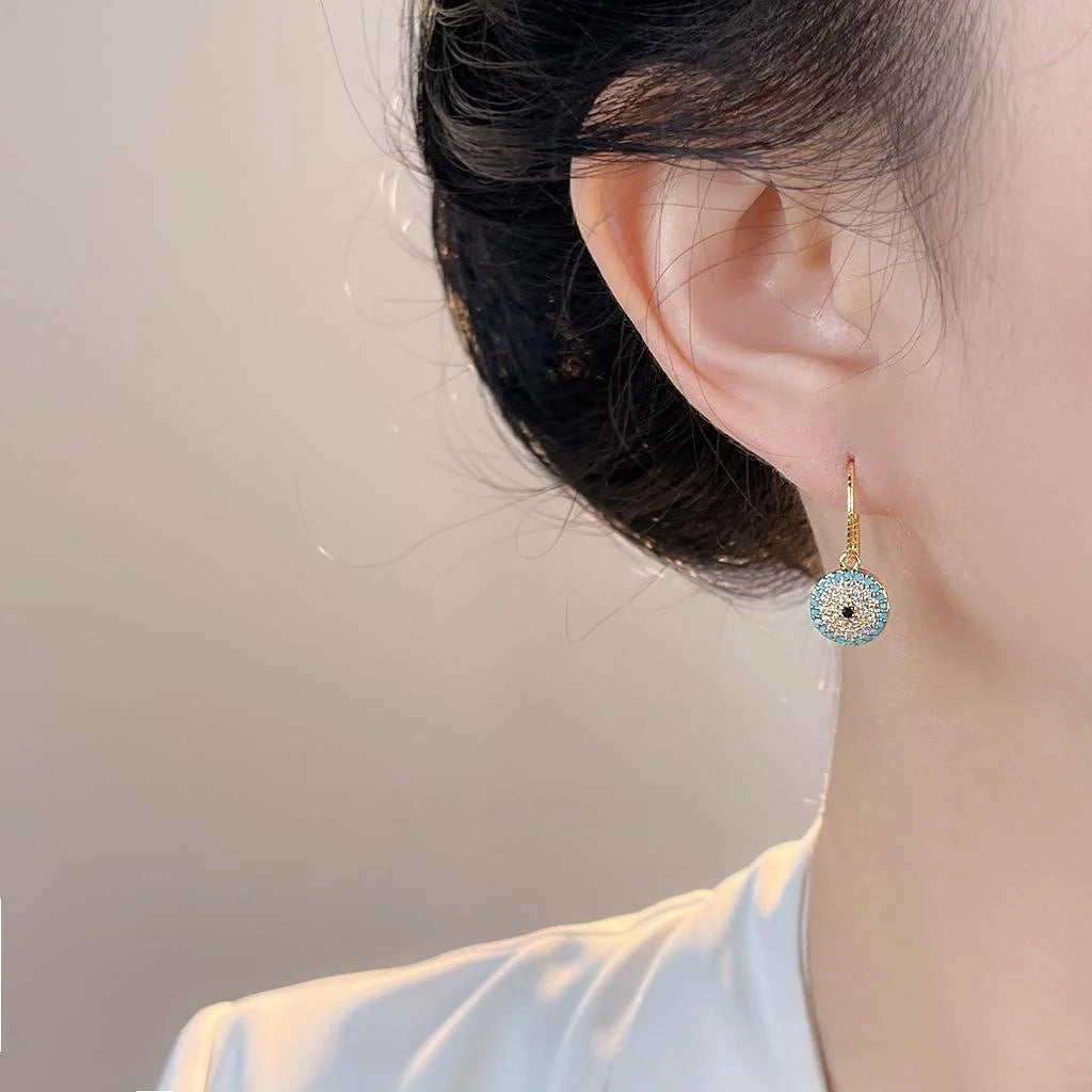 French Style Full Zircon Inlaid Copper Geometric Floral Drop Earrings For Daily Commute