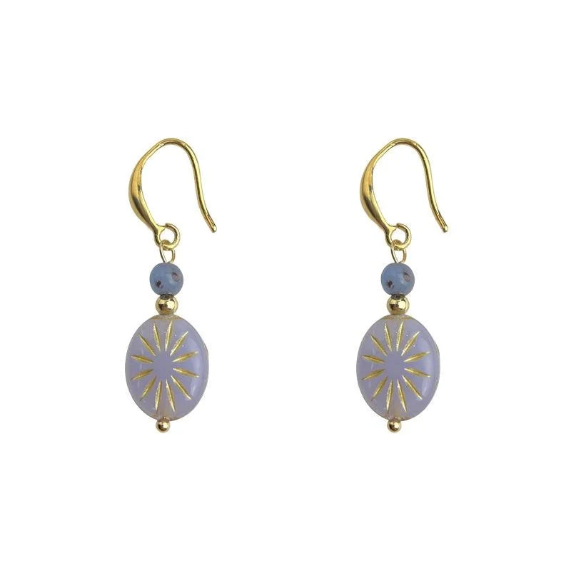 Vintage Style Geometric Starburst Glass Drop Earrings With Round Oval Glazed Beads