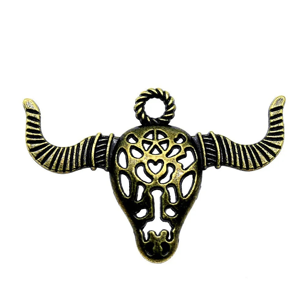 50x34mm 6.2g Multicolor Zinc Alloy Bull Head Charm Pendant for DIY Western Theme Jewelry Making