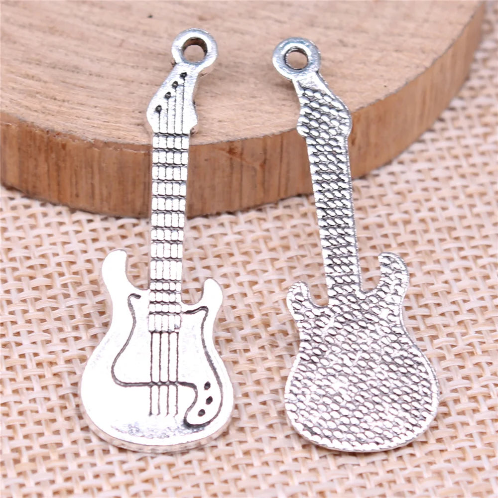 41x14mm 2.26g Antique Silver Zinc Alloy Electric Guitar Charm Pendant for DIY Music Jewelry Making