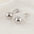 Elegant Silver Alloy Round Ball Drop Hoop Stud & Clip On No Piercing Minimalist Fashion Earrings