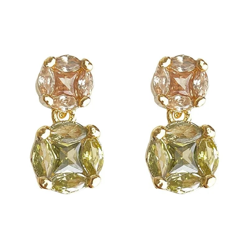 14K Plated Copper Round Geometric Zircon Stud Earrings Light Luxury Minimalist