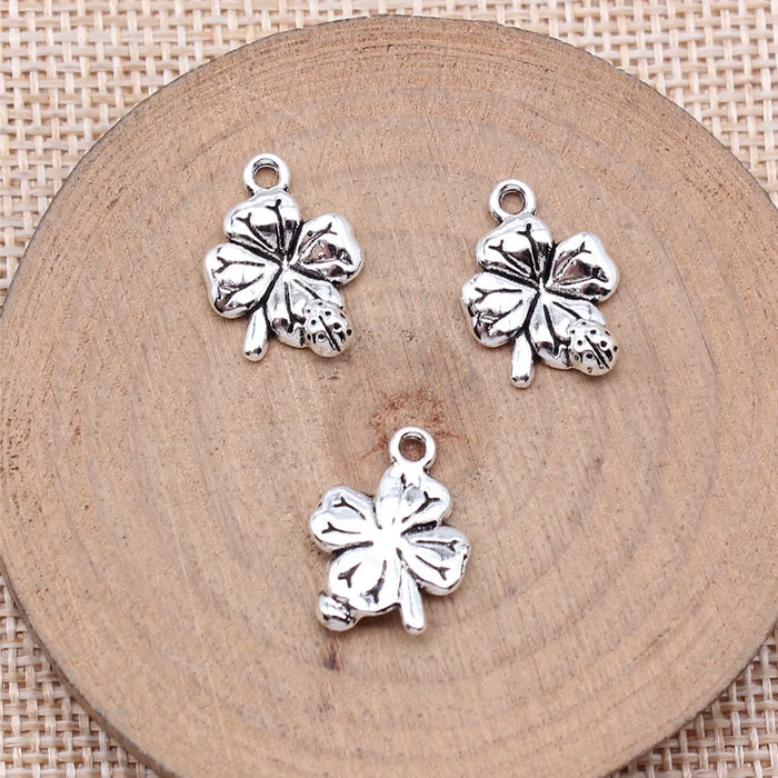 17x12mm 1.2g Antique Silver Zinc Alloy Ladybug Four Leaf Clover Charm Pendant for DIY Jewelry