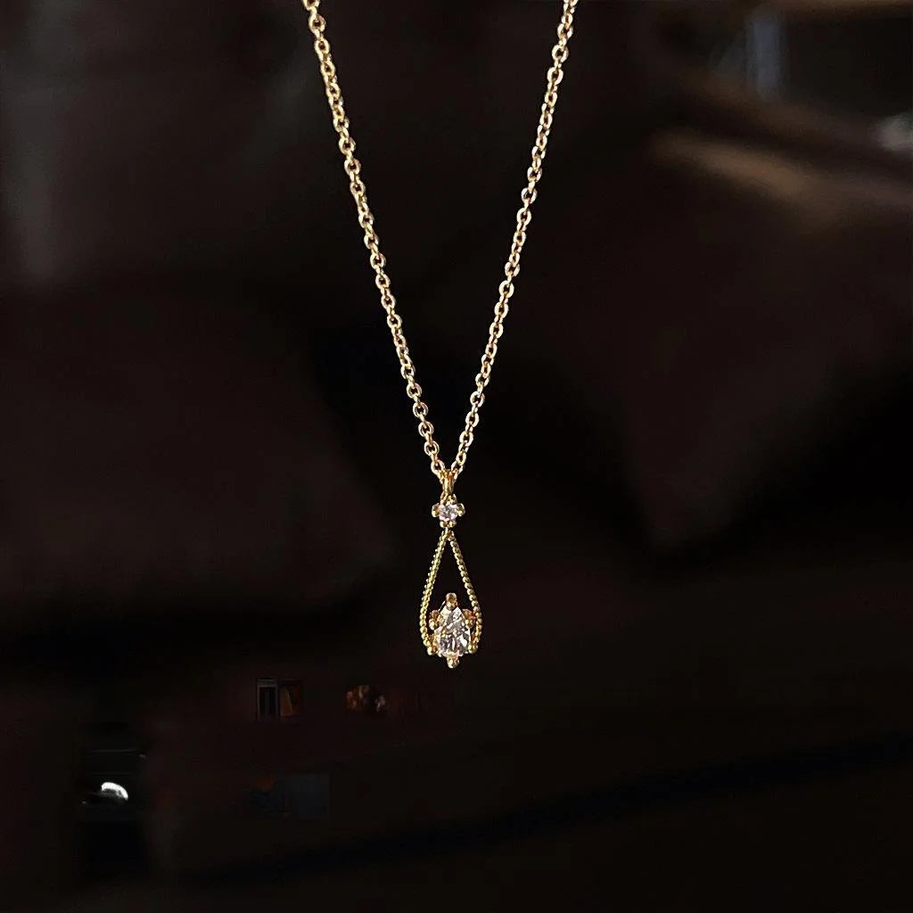French Elegant 14K Plated Copper Micro Pave Zircon Waterdrop Clavicle Necklace