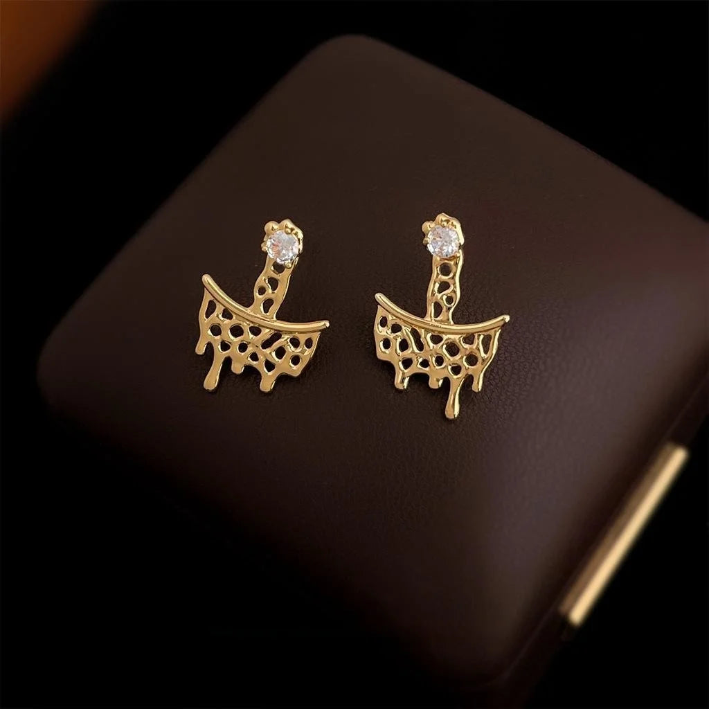 Light Luxury Geometric Mesh Liquid Melt Zircon Copper Drop Earrings With Silver Plated Posts