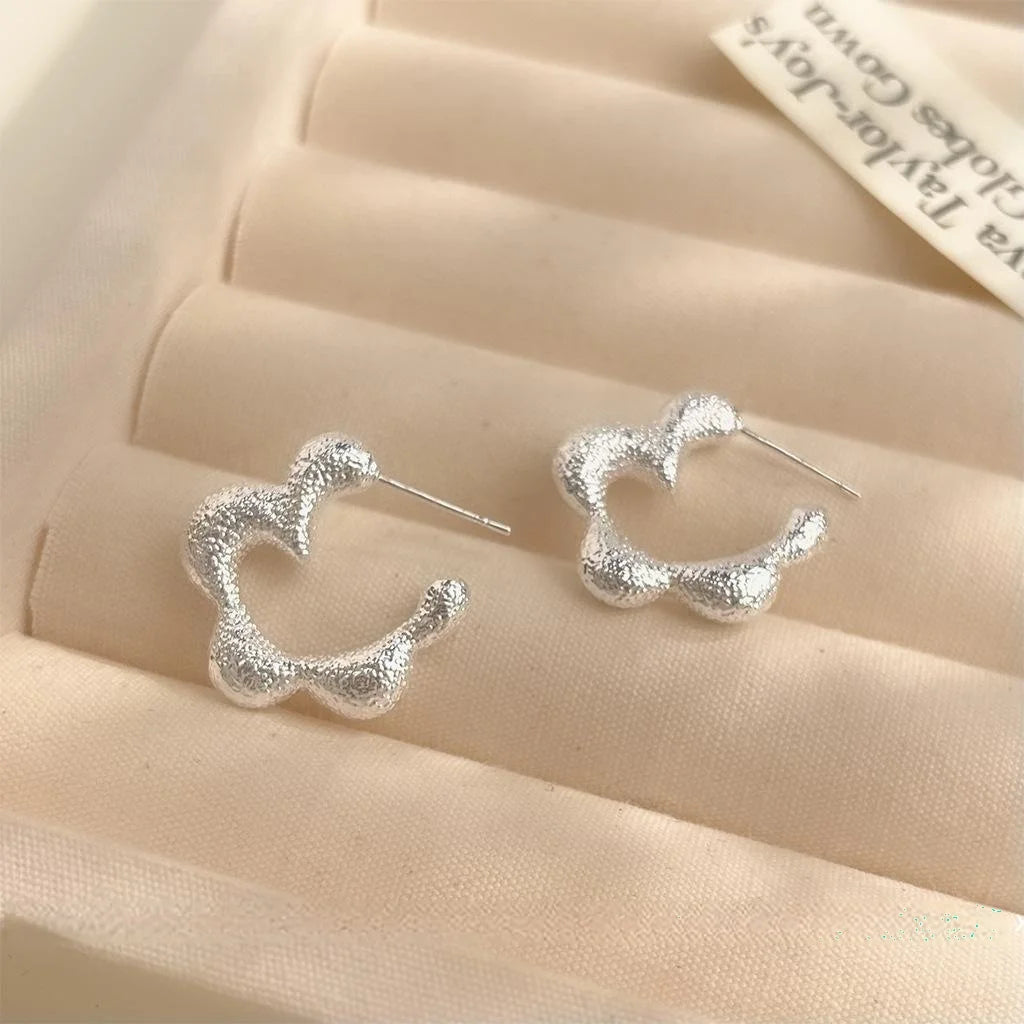 Sandblasted Copper Flower Drop Earrings Sweet Korean Japanese Style