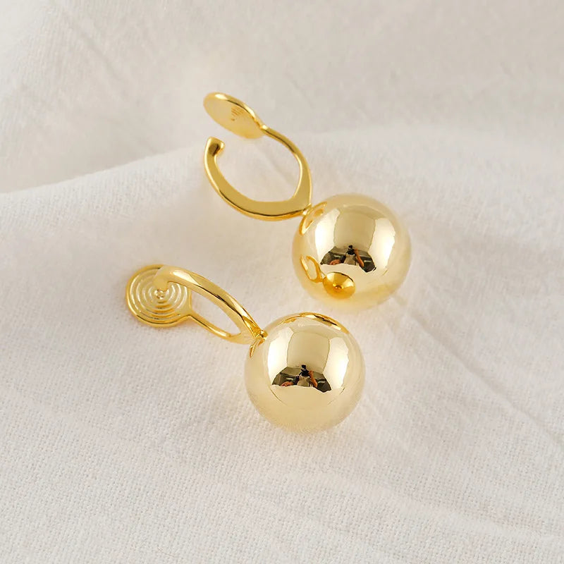 Elegant Silver Alloy Round Ball Drop Hoop Stud & Clip On No Piercing Minimalist Fashion Earrings