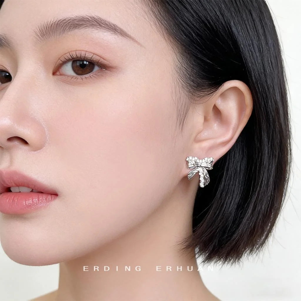 Designer Fashion Bowknot Micro Pave Zircon Copper Stud Earrings