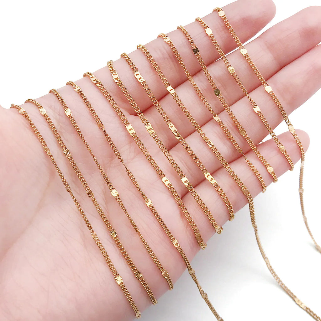 Vacuum Plated Stainless Steel Flattened Cable Chain for DIY Necklace Sweater Chain Jewelry