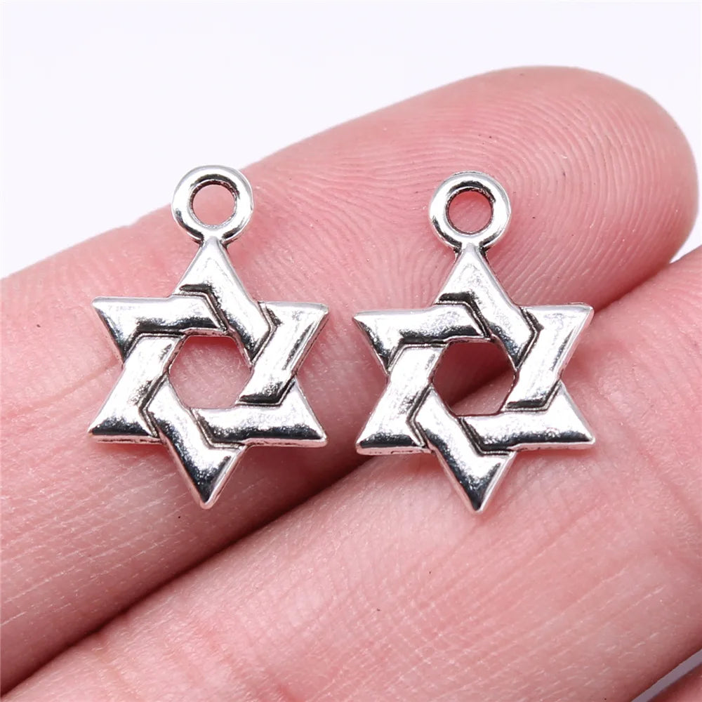 18x14mm 0.8g Antique Silver Zinc Alloy Double Sided Hexagram Charm Pendant for DIY Jewelry Making