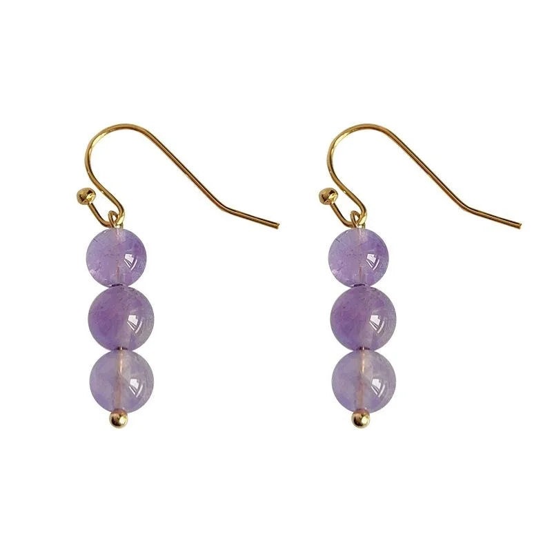 New Chinese Purple Natural Stone Crystal Grape Cluster Drop Earrings Handmade Vintage Elegant Jewelry