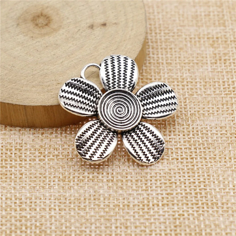 35x34mm 7.1g Antique Silver Zinc Alloy Flower Charm Pendant for DIY Bracelet Necklace Jewelry Making