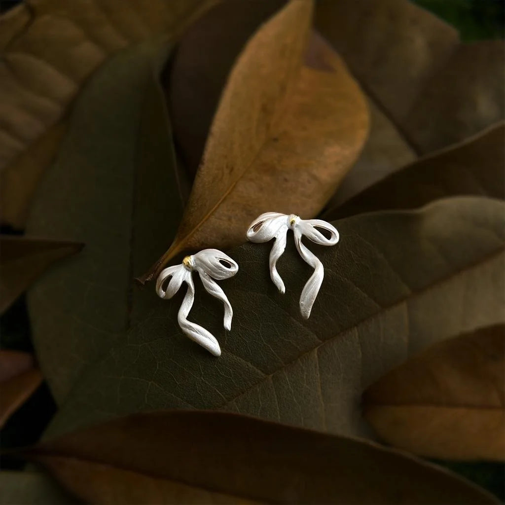 White Bow Stud Earrings Copper Minimalist Sweet Commuter Jewelry