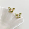 Original Design Copper Zircon Enamel Butterfly Stud Earrings, Sweet Pastoral Silver Plated Jewelry