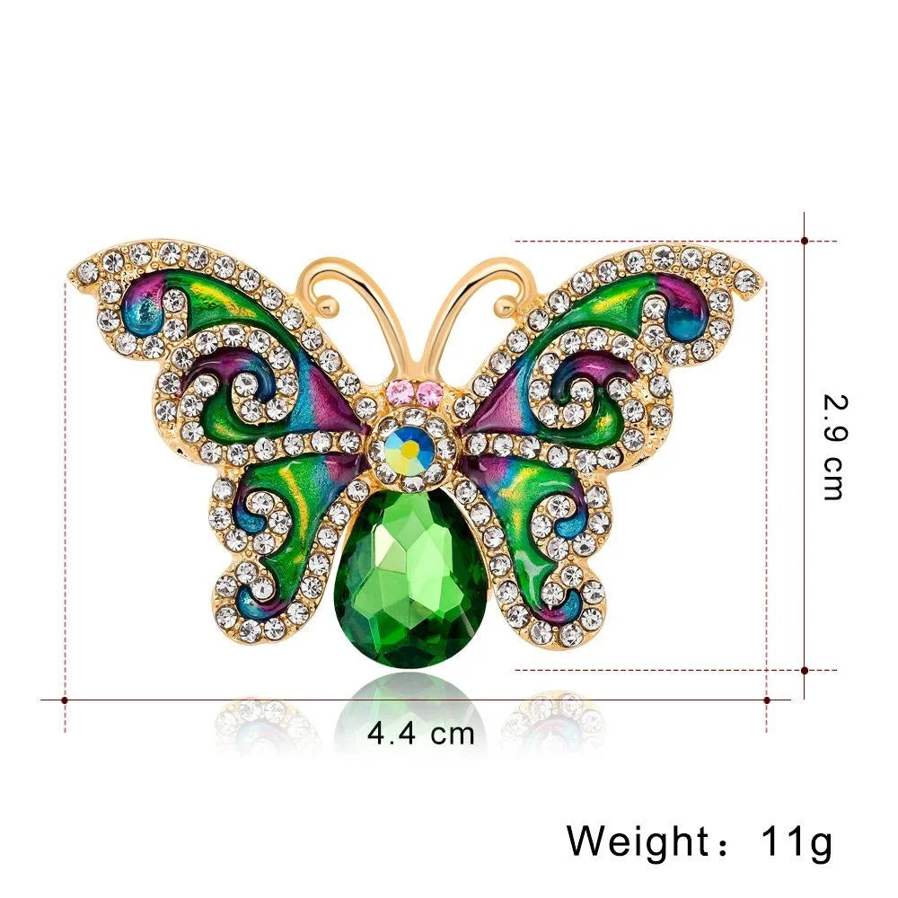 Luxury Enamel Butterfly Brooch With Rhinestone Zircon Accents, Elegant Women's Lapel Pin Corsage Gift
