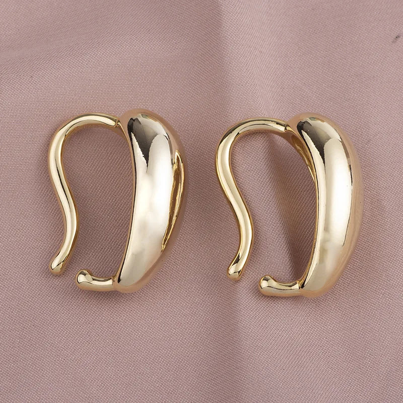 Elegant Smooth Waterdrop Alloy Ear Cuff Stud & Clip On No Piercing Gold Hook Statement Earrings