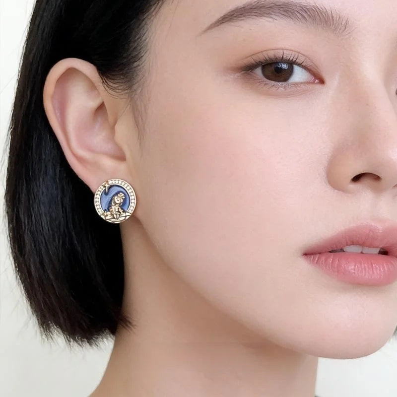 Original Niche Star Geometric Micro Pave Zircon Silver Plated Copper Stud Earrings
