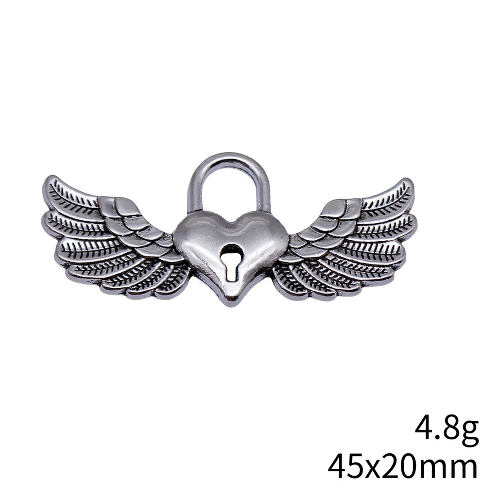 45x20mm 4.8g Antique Silver Zinc Alloy Wing Heart Lock Charm Pendant for DIY Necklace Making