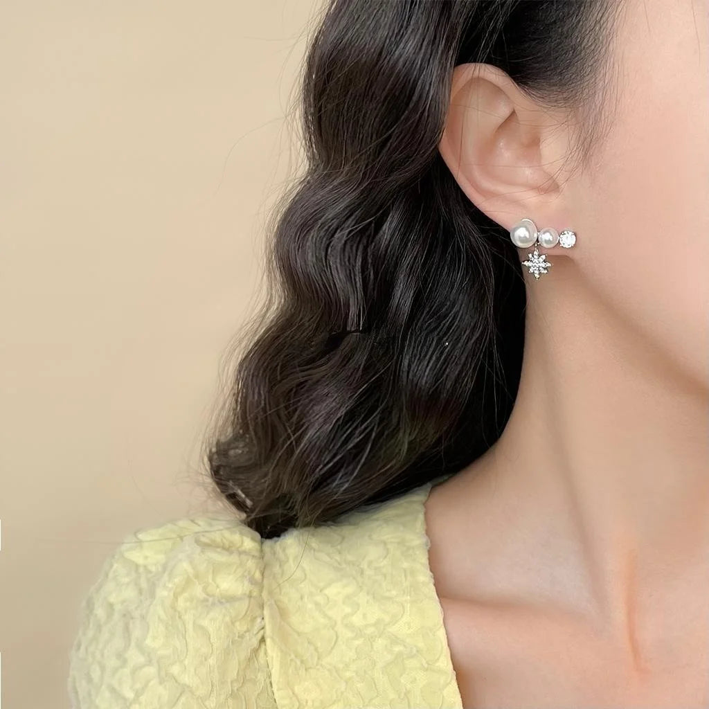 2025 Luxury Geometric Eight Point Star Micro Pave Zircon Copper Stud Earrings, Silver Plated