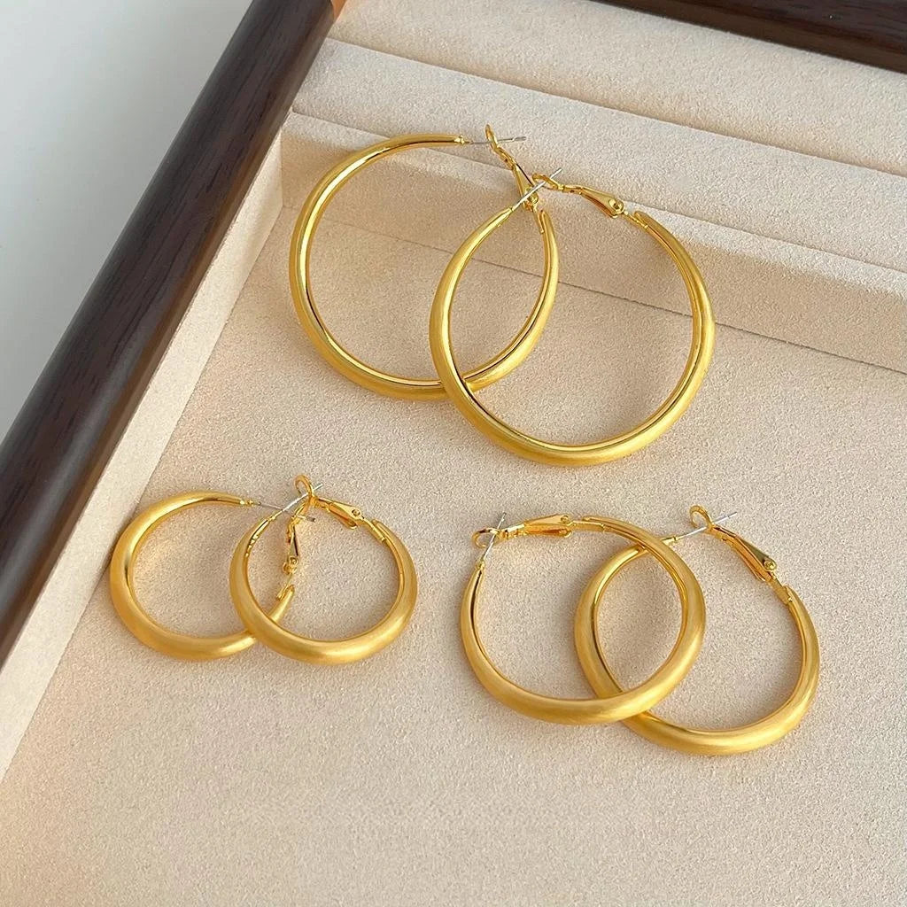14K Electroplated Brushed Copper Large Round Hoop Earrings Minimalist Fashion Jewelry