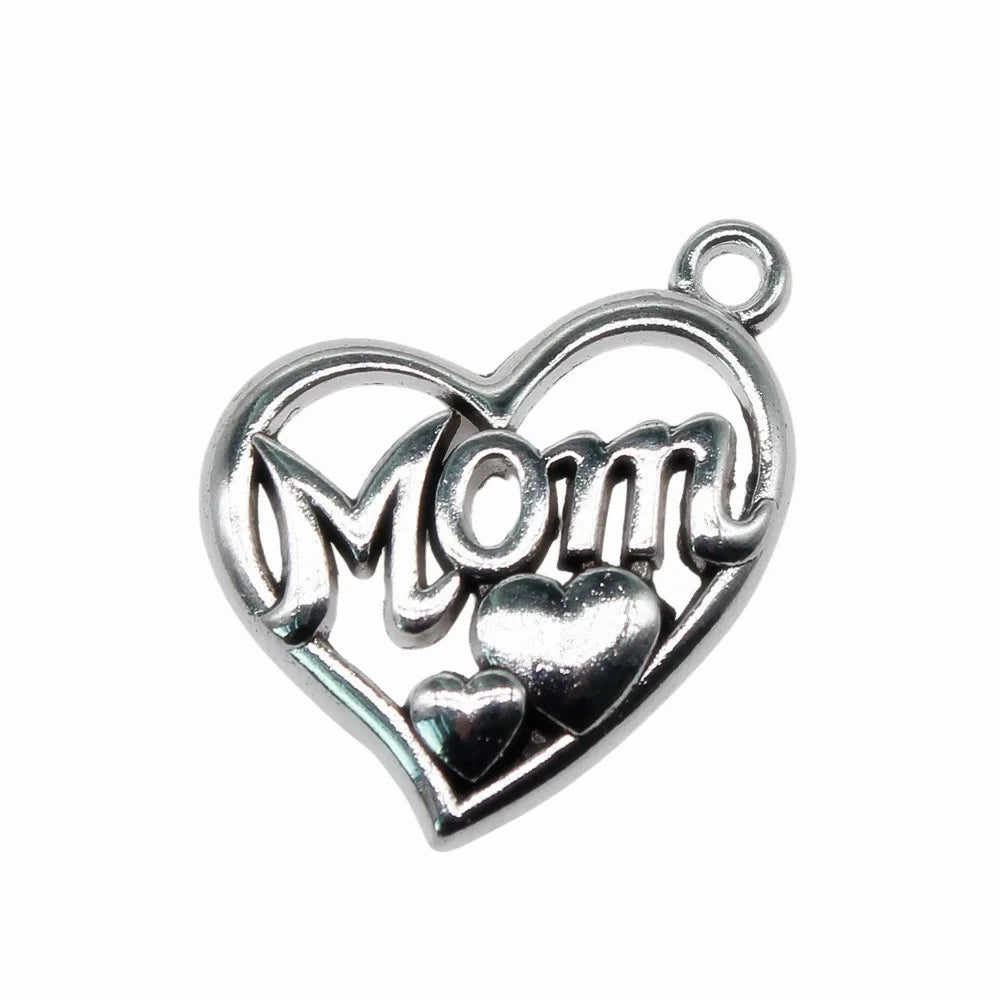 25x20mm 2.7g Zinc Alloy MOM Heart charm pendant for DIY necklace bracelet jewelry making accessories