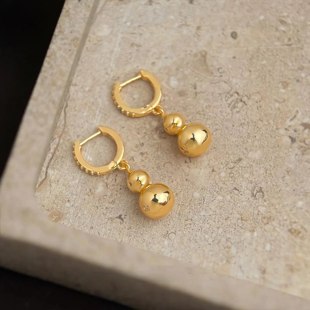 Old Money Style 14K Plated Copper Micro Pave Zircon Gourd Drop Earrings