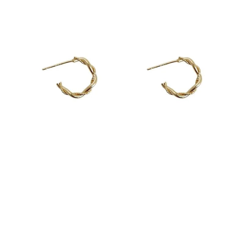 14K Gold Plated Copper C-Shaped Hoop Earrings Minimalist Geometric Daily Wear Ear Jewelry