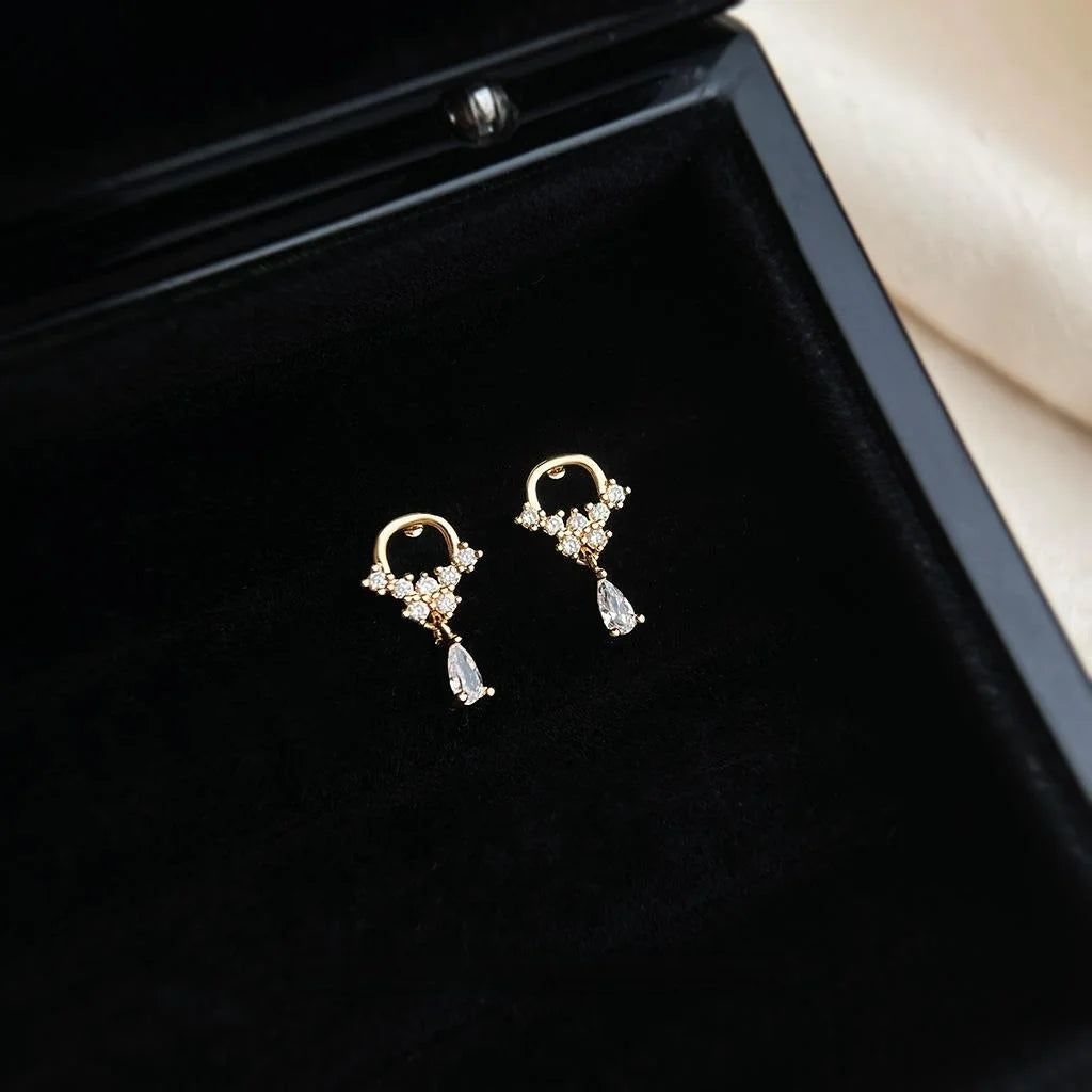 14K Gold Plated Copper Micro Pave Zircon Irregular Geometric Mini Stud Earrings For Women