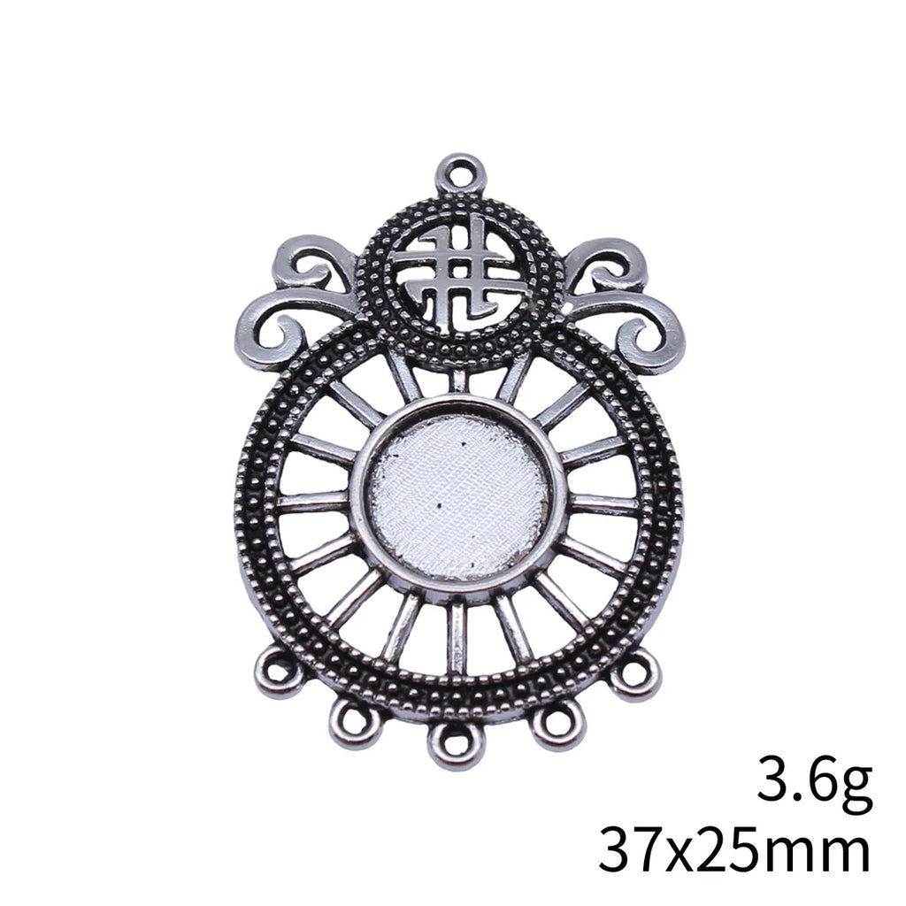 37x25mm 3.6g Antique Silver Zinc Alloy Gemstone Setting Earring Connector Charm for Jewelry DIY