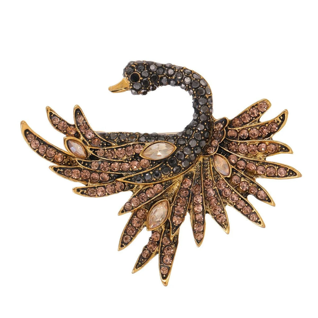 Luxury Rhinestone Swan Bird Brooch, Gold Tone Alloy Elegant Animal Lapel Pin Corsage Suit Accessory Gift