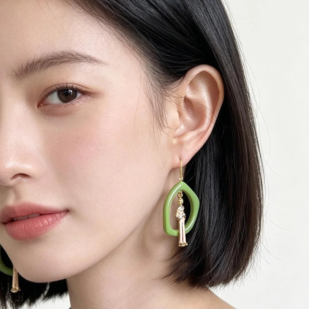 Niche Designer Resin Geometric Round Drop Earrings, Sweet Artistic Swing Girl Style