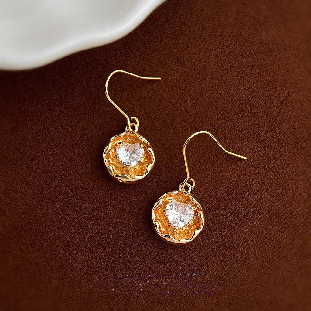 Old Money Minimalist Copper Zircon Heart Geometric Round Drop Earrings