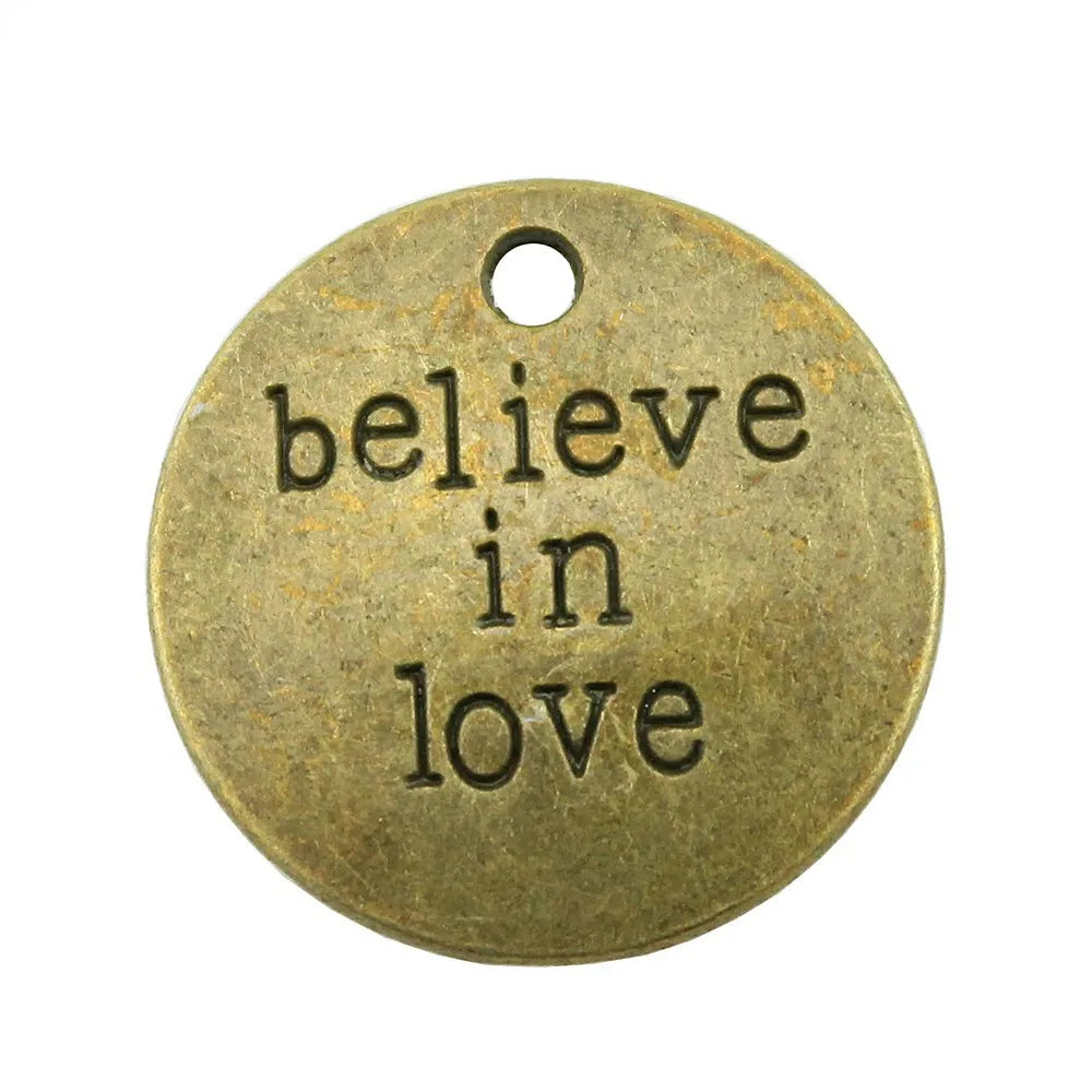 20mm 3g Multicolor Zinc Alloy Believe in Love Word Letter Charm Pendant for DIY Bracelet Necklace