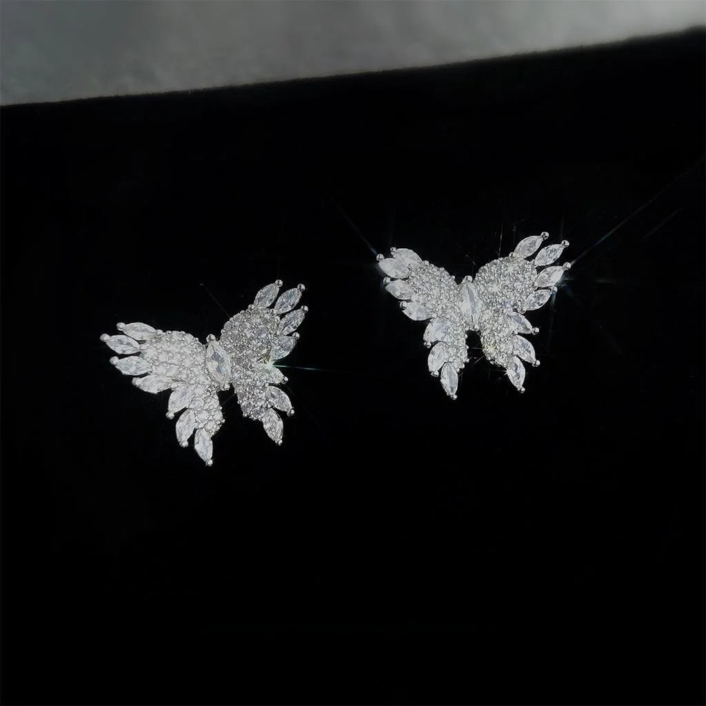 Copper Zircon Butterfly Drop Earrings With Silver Plated Pins, Luxury Summer Jewelry