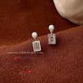 French Elegant Perfume Bottle Stud Earrings Copper Pearl Zircon Geometric Designer Jewelry