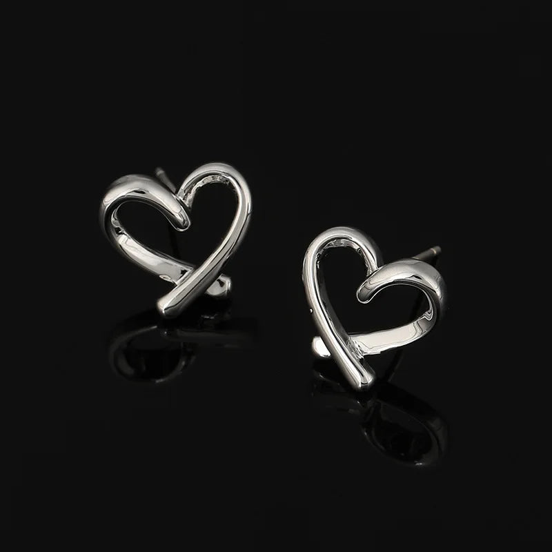 Elegant Gold Alloy Open Heart Spiral Stud & Clip On No Piercing Commuter Minimalist Earrings