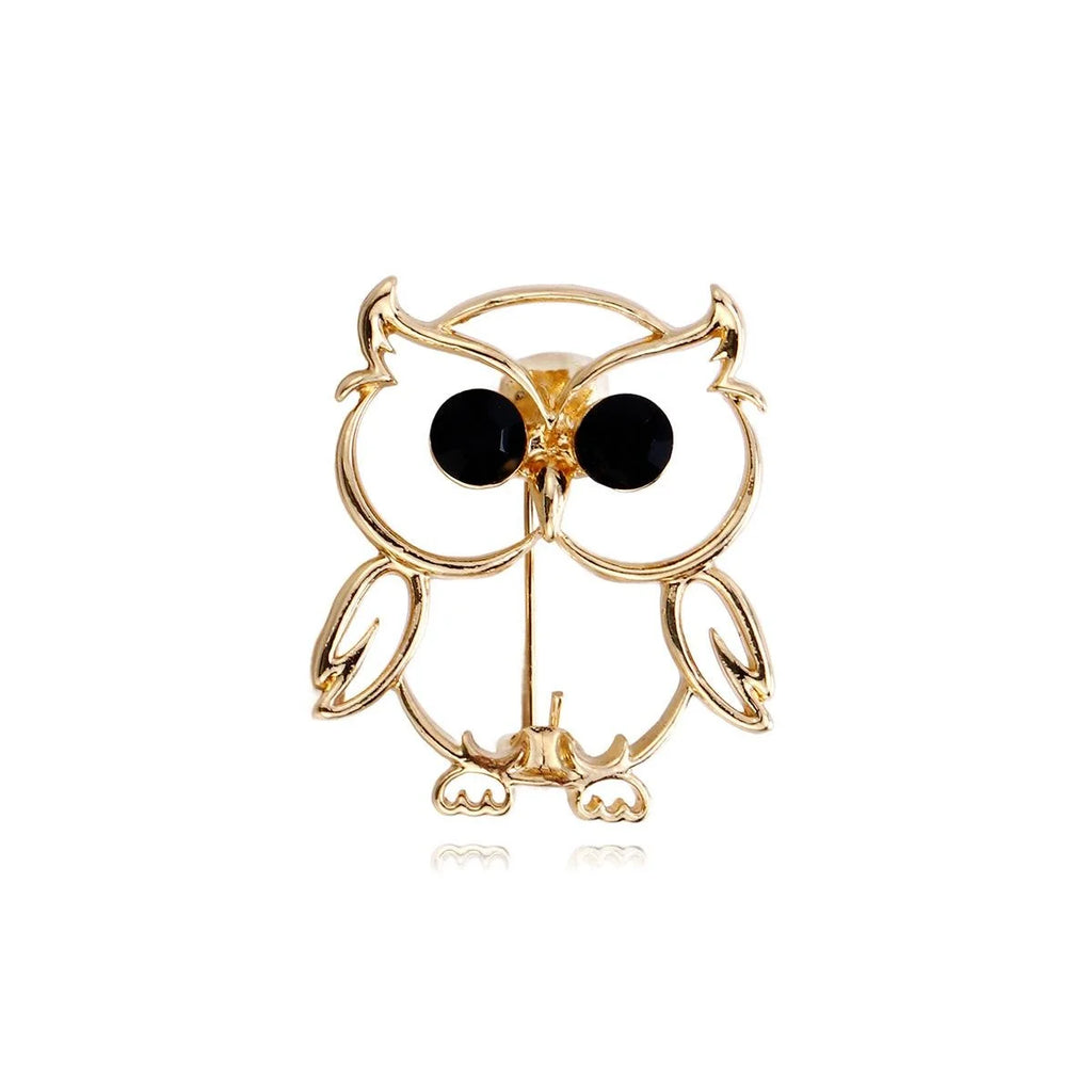 Cute Silver Alloy Owl Brooch With Black Rhinestone Eyes, Elegant Lapel Pin Corsage Suit Accessory Gift