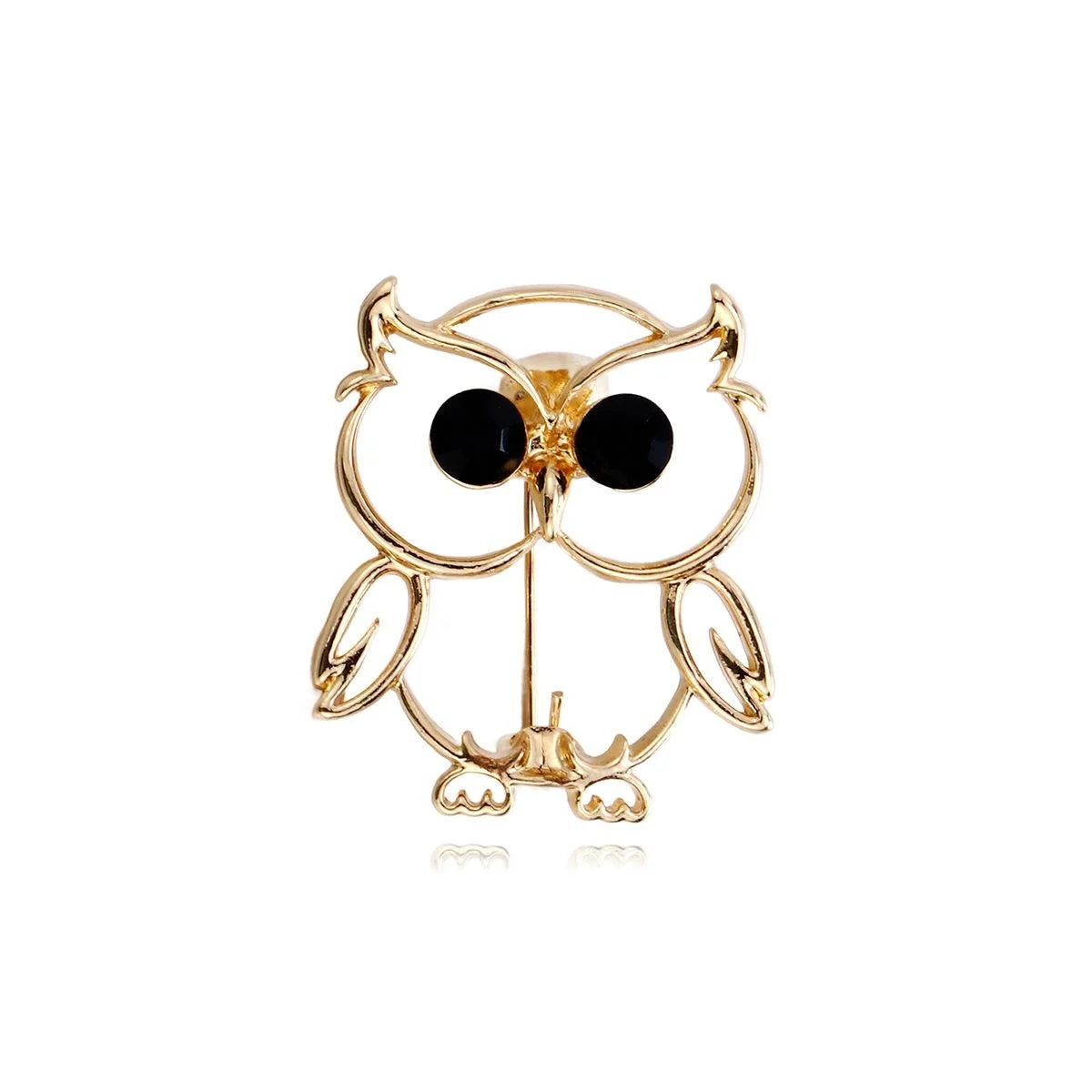 Cute Silver Alloy Owl Brooch With Black Rhinestone Eyes, Elegant Lapel Pin Corsage Suit Accessory Gift