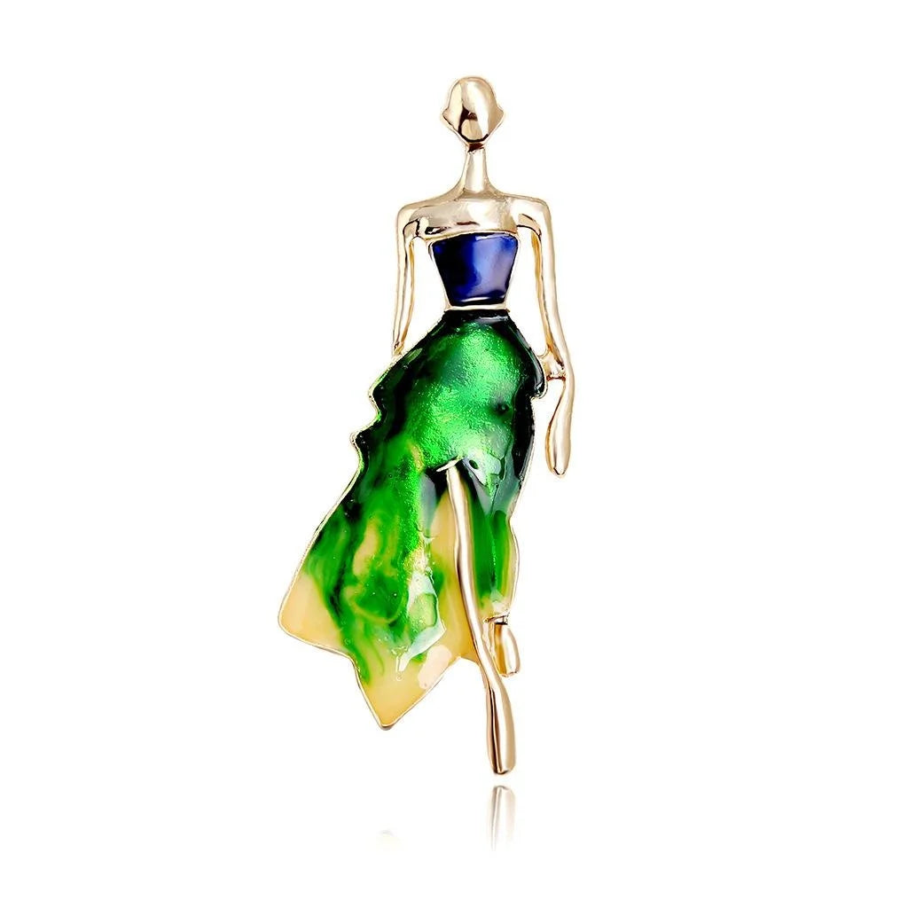 Elegant Dancing Girl Enamel Brooch Gold Tone Alloy Lapel Pin Creative Fashion Corsage Suit Accessory Gift