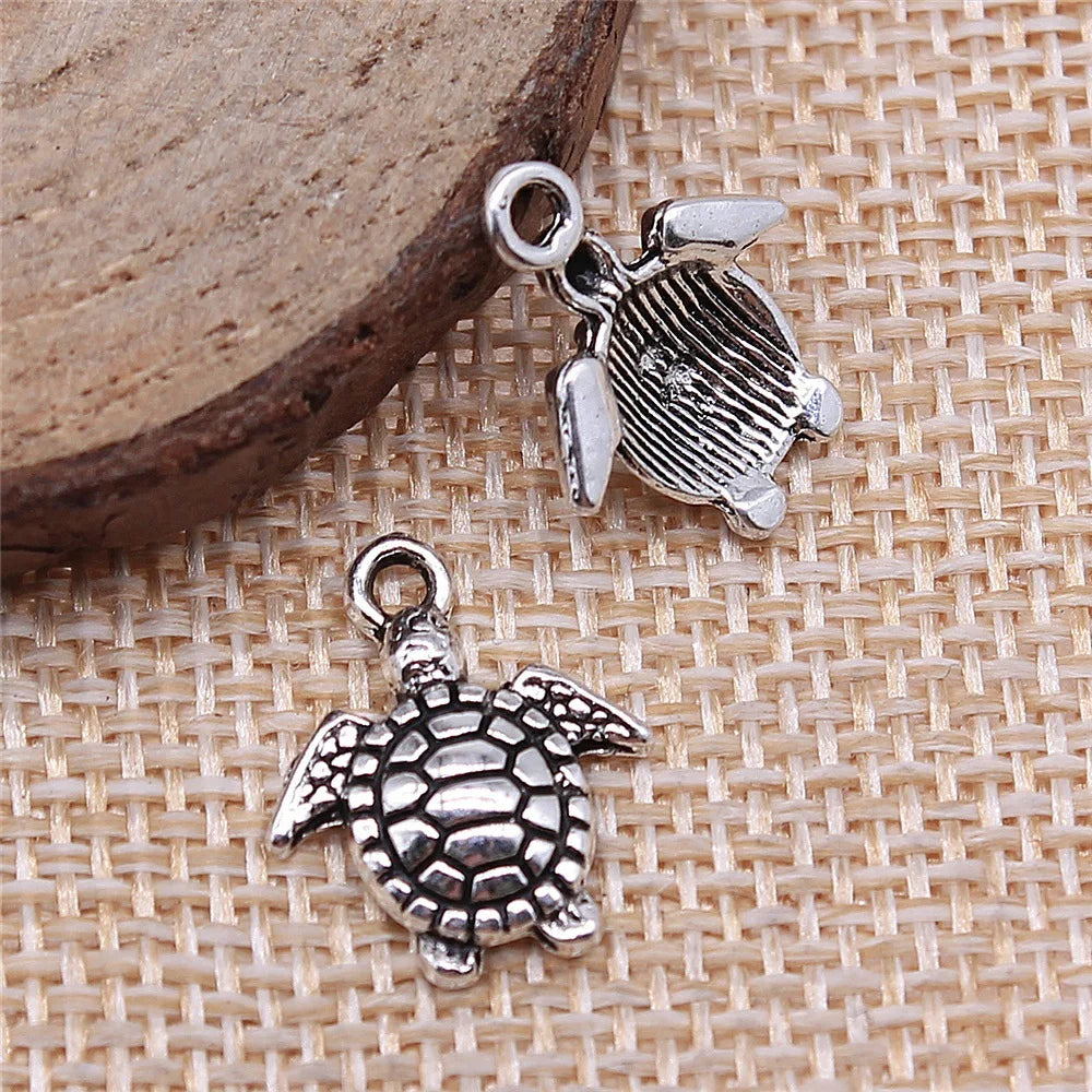 14x16mm 0.8g Antique Silver Zinc Alloy Small Sea Turtle Charm Pendant for DIY Jewelry Making