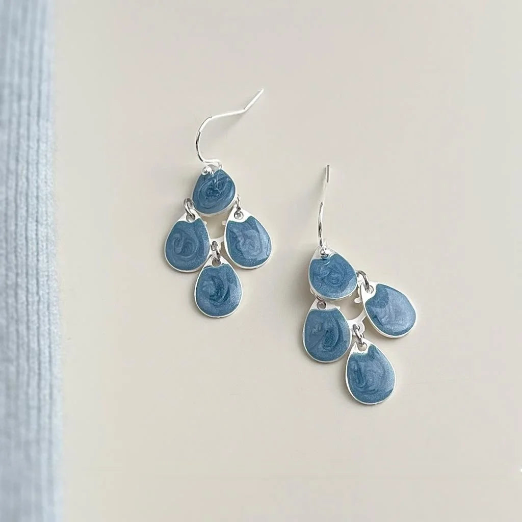 Vacation Style Blue Tassel Waterdrop Copper Drop Earrings, Ethnic Geometric Long Dangle Jewelry
