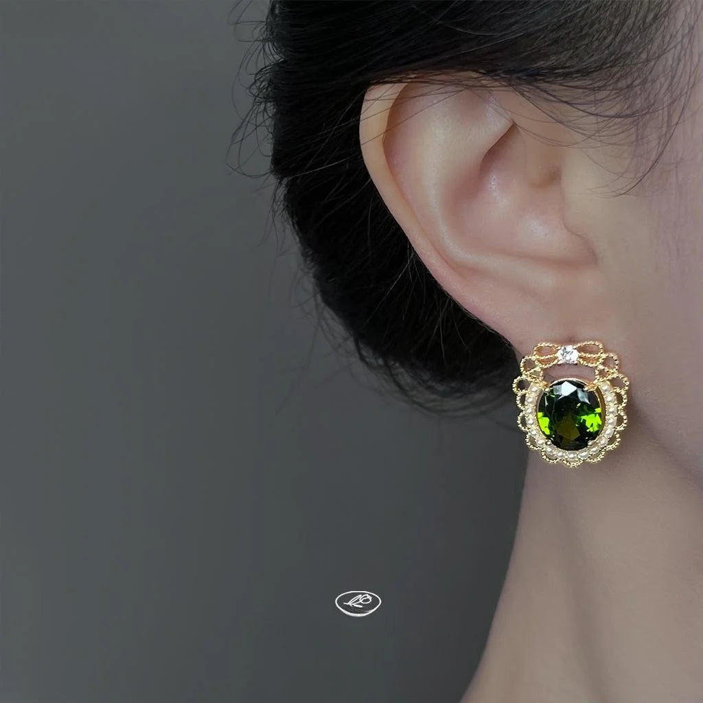 French Court Vintage Bow Stud Earrings Copper Micro Pave Zircon Hollow Lace Jewelry