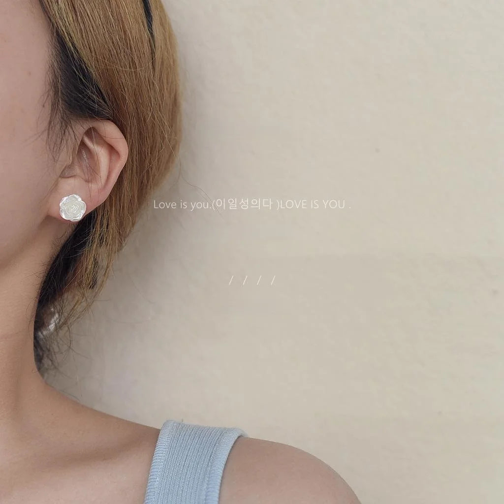 Asymmetric Coin And Rose Resin Stud Earrings With 14K Gold Plated For Women