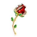 Elegant Blue Enamel Rose Flower Brooch With Rhinestones, Gold Tone Alloy Lapel Pin Corsage Gift For Women