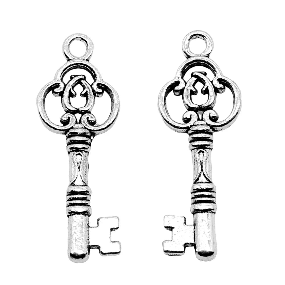 29x10mm 1.4g Antique Silver Zinc Alloy Key Charm Pendant for DIY Bracelet Necklace Jewelry Making