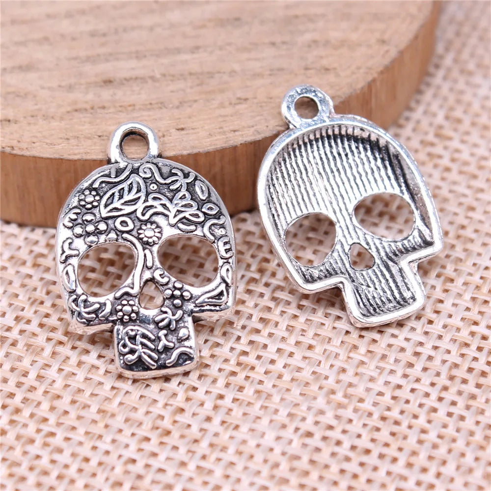 24x16mm 1.7g Antique Silver Zinc Alloy Skull Charm Pendant for DIY Necklace Bracelet Jewelry Making