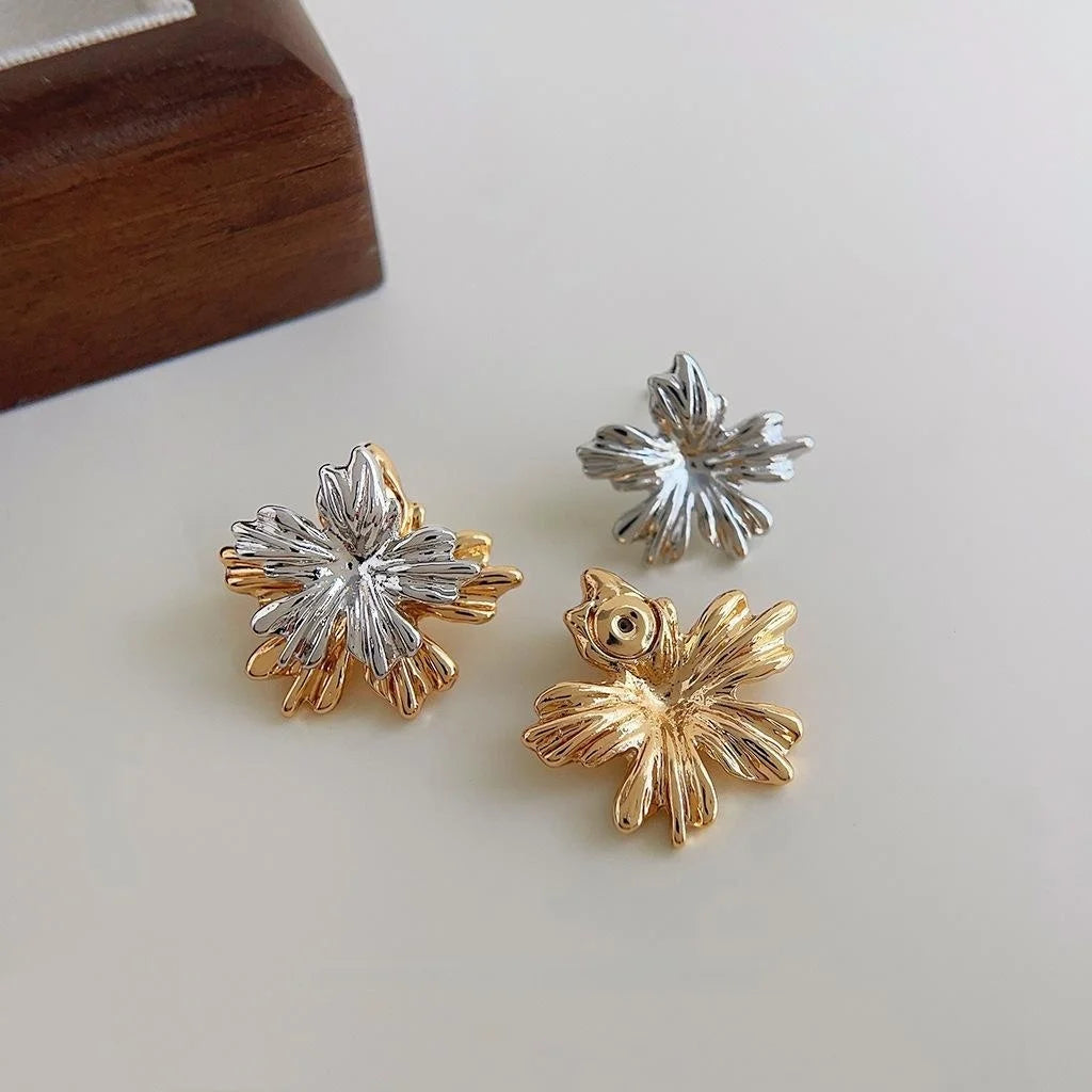 Two-Way Copper Floral Leaf Drop Earrings Vintage Niche Commuter Fashion Jewelry