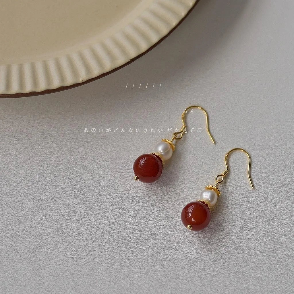 Red Agate Tassel Drop Earrings 14K Gold Plated Vintage Palace Style Jewelry For Women