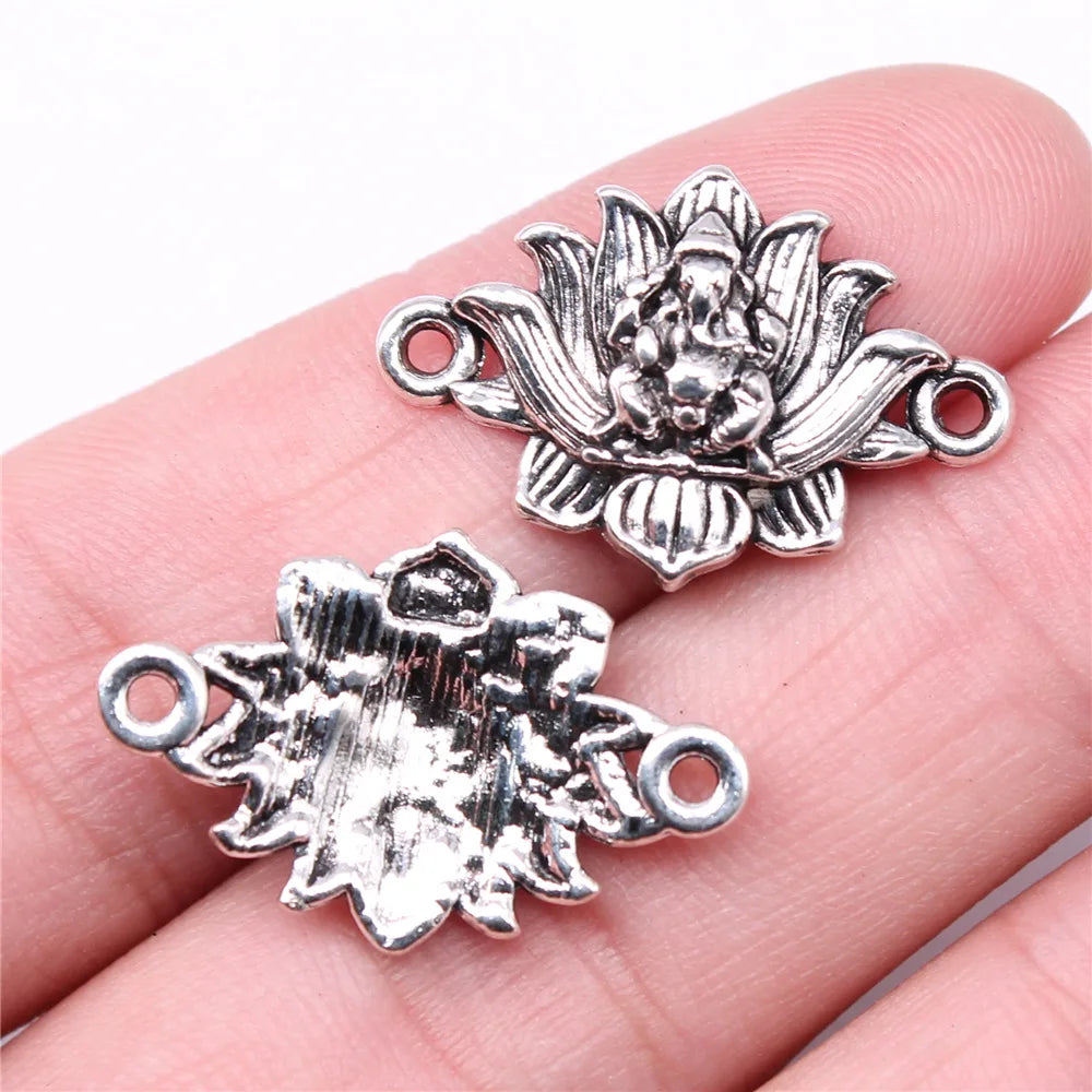 26x17mm 2.1g Antique Silver Zinc Alloy Elephant Lotus Connector Charm for DIY Bracelet Jewelry Making